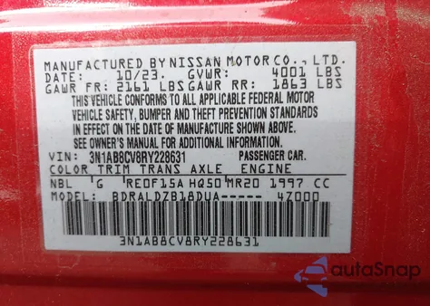 2024 Nissan Sentra Sv Xtronic Cvt из США, поврежденный, VIN 3N1AB8CV8RY228631